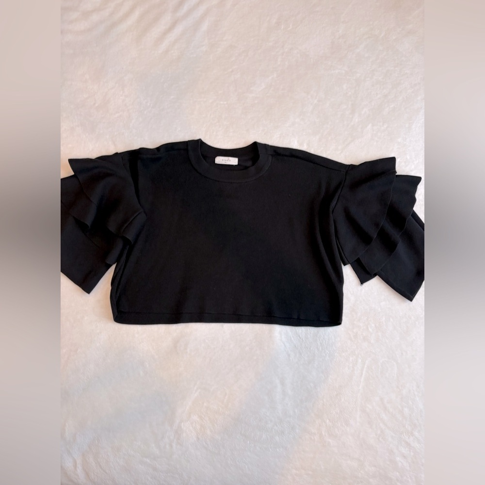 Elodie Black Ruffled Crop Blouse - Size Large - Picture 8 of 14
